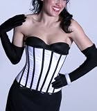 White Satin Black Strip Victorian Uderbust Corset Steel Boned Back Lace Up Waist Cincher