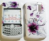 Violet Flower Black Swirl on White Snap on Hard Skin Faceplate Phone Shield Cover Case for Blackberry Curve 8300 8310 8330 + Microfiber Cell Phone Bag