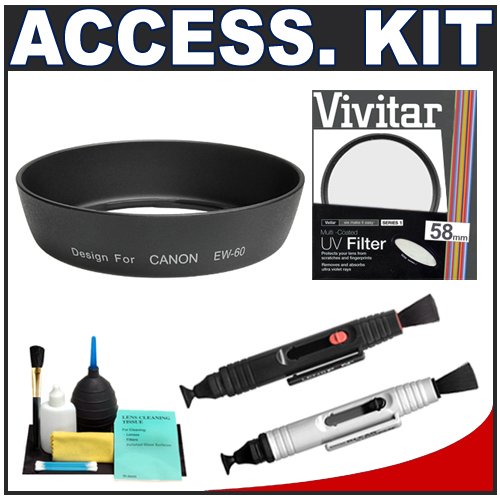 Precision Design EW-60C Lens Hood + UV Filter + Cameta Accessory Kit - for Canon EF 28-80mm f/3.5-5.6 [II, III, IV, V]; EF-S 18-55mm f/3.5-5.6 [II, IS, USM]; and EF 28-90mm f/4.0-5.6 [II, USM, III] Lenses