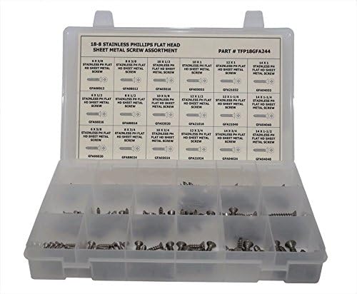 244 Piece PHILLIPS FLAT HEAD SHEET METAL (TAPPING) SCREW ASSORTMENT - 304 (18-8) STAINLESS STEEL - Ships FREE in the USA