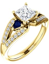 10K Yellow Gold Princess Cut Diamond and Sapphire Ring -- LIFETIME WARRANTY