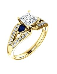 18K Yellow Gold Princess Cut Diamond and Sapphire Ring -- LIFETIME WARRANTY