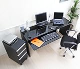 パソコンデスク 2点セット 鏡面仕上げ 書斎机 ブラック JS123BK