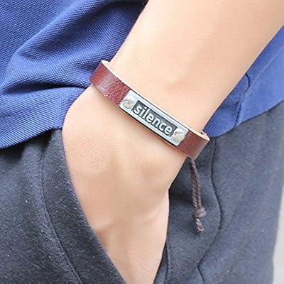 Rocki Punky Genuine Leather Silence Identifacation Adjustable Length Wrap Bracelet