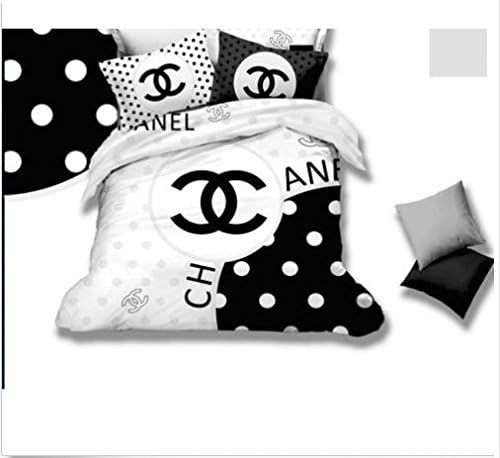 Designer Circles - Black White Grey - 4 Piece Queen Duvet Set - Cotton - 600 Thread Count