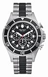 Image of Nautica A37507G Gents Brushed Sliver Case/ Black Dial/ Chronograph Movement/ Brushed and Polished Sliver Bracelet with Black IP Center Links