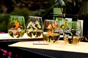 4 Assorted: 23oz Aero Postale Hand Painted Stemless Glasses