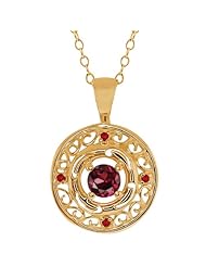 0.69 Ct Round Red Rhodolite Garnet Gold Plated Sterling Silver Pendant