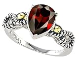 4.00 cttw 925 Sterling Silver and 18k Gold Two Tone Genuine Garnet Ring