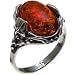 Certified Genuine Cognac Amber and Sterling Silver Filigree Oval Ring Size 7