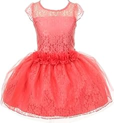 Girls Tea Length Lace Charmeuse/Satin Flower-Girl Dress  With a Sash 