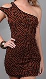 MORENO Textured Animal One Shoulder Dress Brown