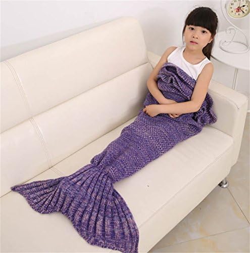 Rainten Mermaid Tail Blanket Crochet and Mermaid Blanket Sofa Quilt Living room Blanket Sleeping Bags 55"x28" - Great Birthday Christmas Gift for Kids (Purple)