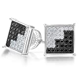 Bling Jewelry Sterling Silver Micro Pave Black and White CZ Mens Stud Earrings