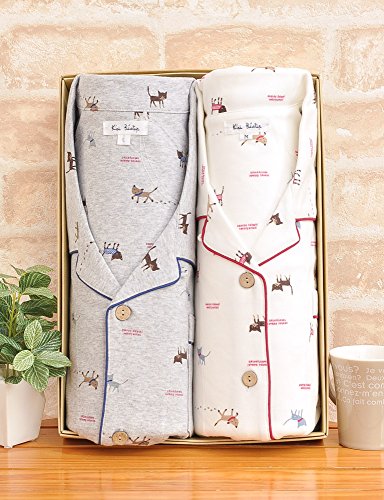 ケーズアイ ペアパジャマ綿100％スムースニットねこ柄 長袖・長パンツ 秋冬春向き素材