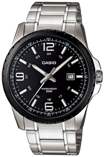 Casio Men's Core MTP1328BD-1A1V Silver Stainless-Steel Quartz Watch with Black Dial