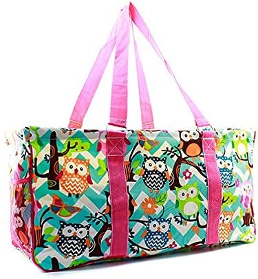 Large Tote Bag Collapsible~23"~Utility~Laundry~Diapers~Picnic~Shopping~Organize (Owls Pink Handle)