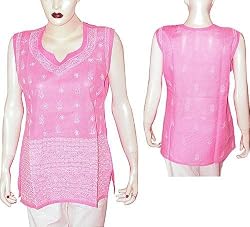 Kurti India Clothes Womens Chikan Embroidery Size S (ctop488)