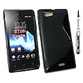 Emartbuy � Sparkling Stylus Pack Per Sony Xperia J Lcd Screen Protector + Mini Sparkling Nero Stylus + Motivo A Onde Nero Cover Gel Pelle