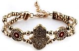 Evil Eye Hamsa Hand Bracelet with CZ Stone and Red Accents - Lead Free