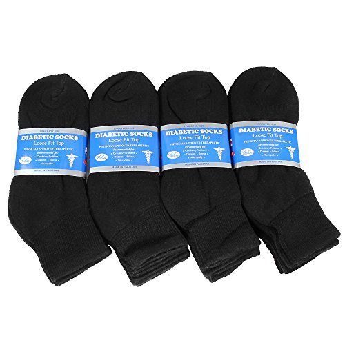 Falari Diabetic Socks Ankle Unisex 9-11, 10-13, 13-15 Black White 12 Pairs