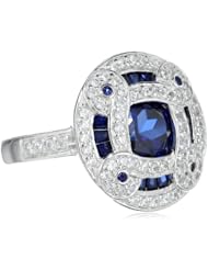 Sterling Silver Created Blue Sapphire and White Simulated Diamond Round Ring, Size 7