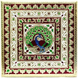 Meenakari Hand made Wooden Chowki All Purpose Peacock Design By Indian Artisans Wooden Sculpture By Craftelephant