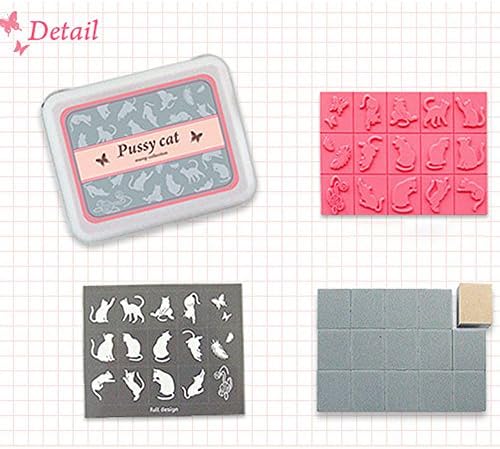 Woodows Sweet Dream Series Wooden DIY Stamp Set (15-Piece) with Tin Box (Pussy Cat)