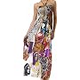 Retro Fashion Inspired Graphic Print Beaded Halter Smocked Bodice Maxi / Long Dress ( Free Shipping! )