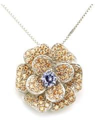 925 Sterling Silver Yellow Topaz Color And Purple CZ Vintage Style Elegant Design Rose Necklace (16")