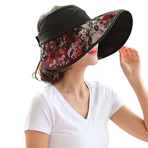 FakeFace Sun Protective Floppy Wide Brim Beach Travel Sun Hat Visor Sunhat Black