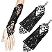 Zrdress Black Fingerless Elbow Length Flora Lace Flowers Faux Pearl Sequin Satin Wedding Bridal Gloves