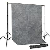 [53612] Pro 9' x 12' Light Gray Sandwash Muslin Background with Support System and Carry Bag and 2 Clamps--Steve Kaeser since 1989