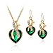 Long Way® Austrian Crystal Fashion Heart Jewelry Sets Necklace Earrings Wedding Party Accessories (Gold-green)