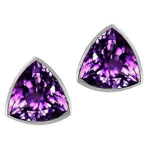 Buy 1.50 cttw Genuine Trillion Amethyst Earring Studs - 14kt White or Yellow Gold