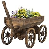 Best Choice Products Patio Garden Wooden Wagon Backyard Grow Flowers Planter w/ Wheels Home Outdoor