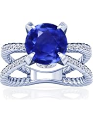 18K White Gold Round Cut Blue Sapphire Fana Designer Ring (GIA Certificate)