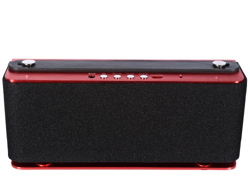Audio Dynamix® Atom V2 - Rechargeable Bluetooth V4.0 Stereo Speaker with free Carry Case. 25hrs playtime and 40 metre BT range- Red