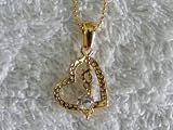 Gold Necklace- Gold Heart with Dangling Diamond Center Design
