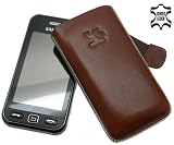 Original Suncase Leder Etui Tasche speziell fuer Samsung GT S5230 Star / S-5230 / Lasche mit Rueckzugfunktion / Braun