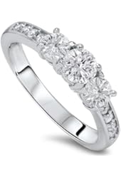 1ct Diamond 3 Three Stone Engagement Ring 10K White Gold