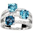 14K White Gold London Blue, Sky Blue and Swiss Blue Topaz and Diamond Ring