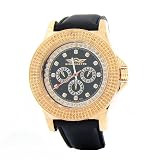 Mens Genuine Diamond Rose Gold Watch Leather Band KM King Master