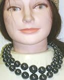Two Strand Graduated Onyx Pearl Separated By Silver Beads Medium Chain Necklace and Earrings