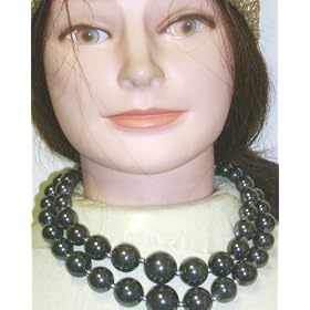 Two Strand Graduated Onyx Pearl Separated By Silver Beads Medium Chain Necklace and Earrings