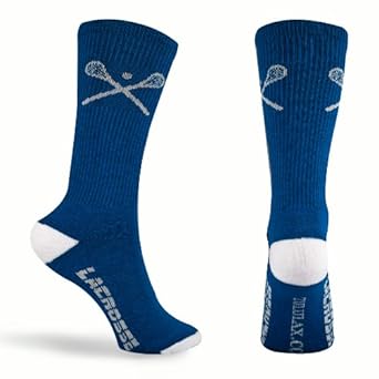 Lacrosse Socks - Crossed LAX Sticks Crew Socks - Blue (One Size Fits All)
