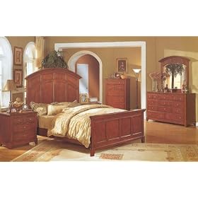 4pc Brown Wood Queen Size Bed Set w Night Stand and Dresser