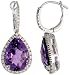 14k White Gold 1 1/16 (28mm) tall Earrings, w/ 0.37 Carat Round Diamonds & 7.32 Carats Pear Cut Amethyst Stones