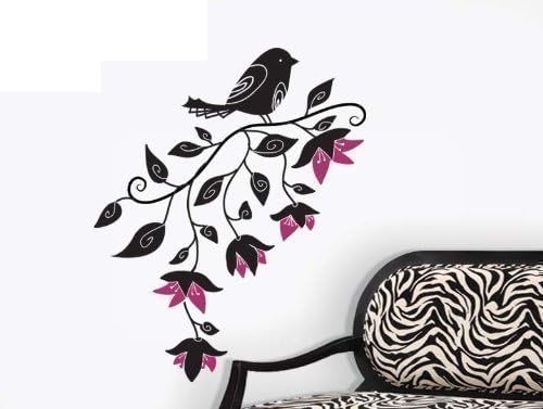 Black Bird Flower Walplus Wall Stickers Art Mural Childrens Kids Nursery Baby Bedroom Bird Red Flower Decorations, Black