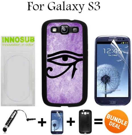 Grunge Eye of Horus Art Custom Galaxy S3 Cases-Black-Rubber,Bundle 3in1 Comes with Screen Protector/Universal Stylus Pen by innosub